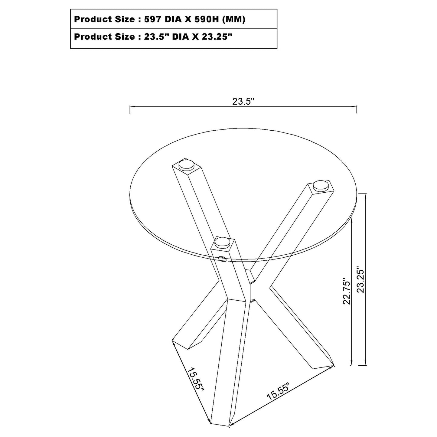 toga round tempered glass top end side table chrome