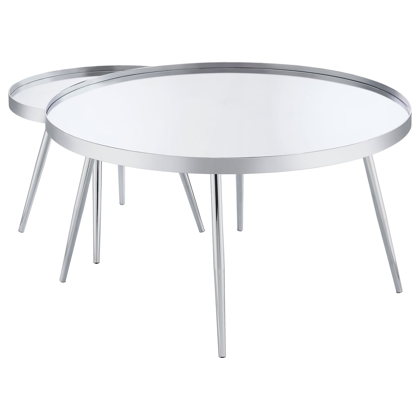 nakia 2-piece round mirror top nesting coffee table chromechrome