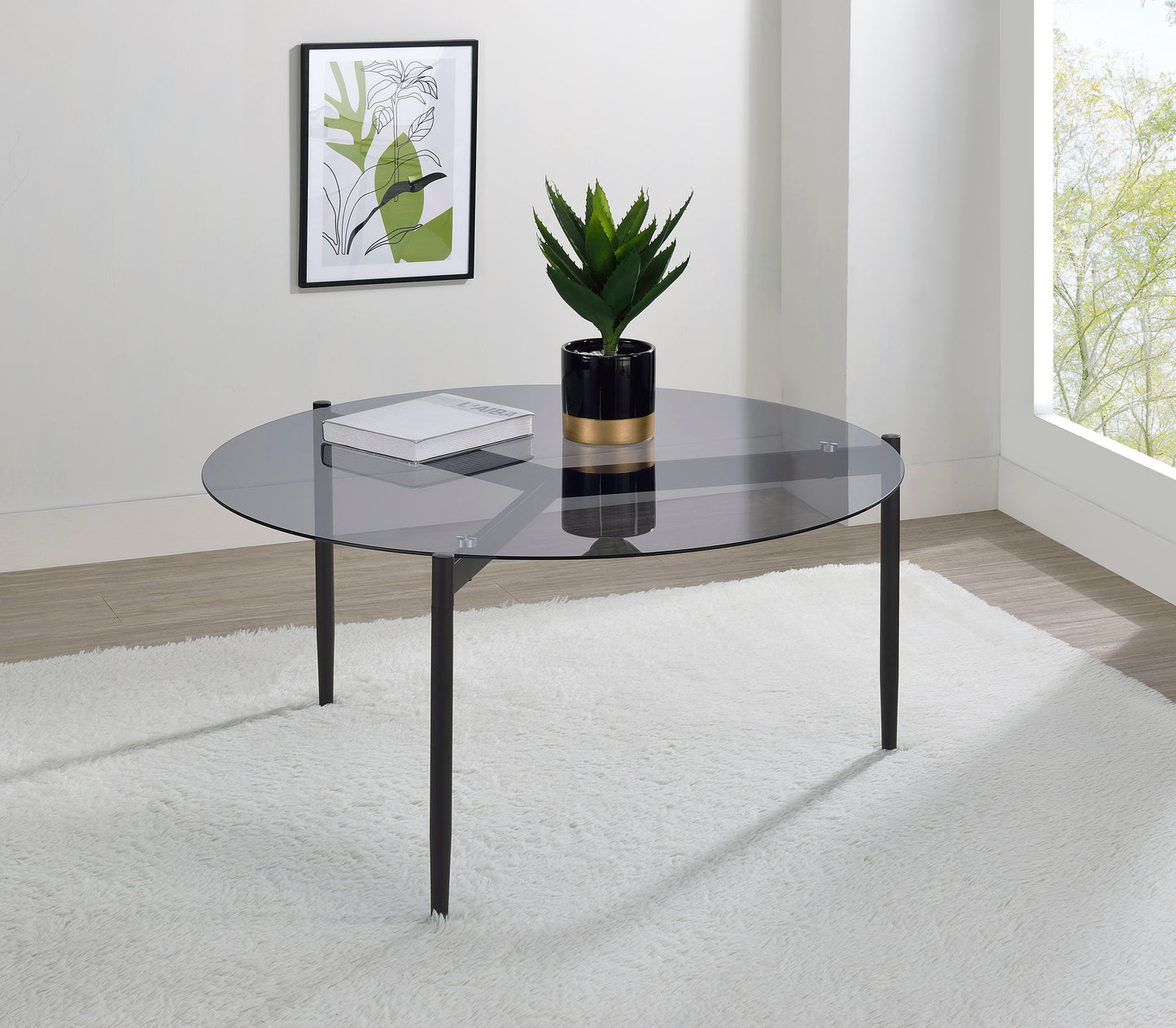 opal round smoked glass top coffee table sandy blackgrey
