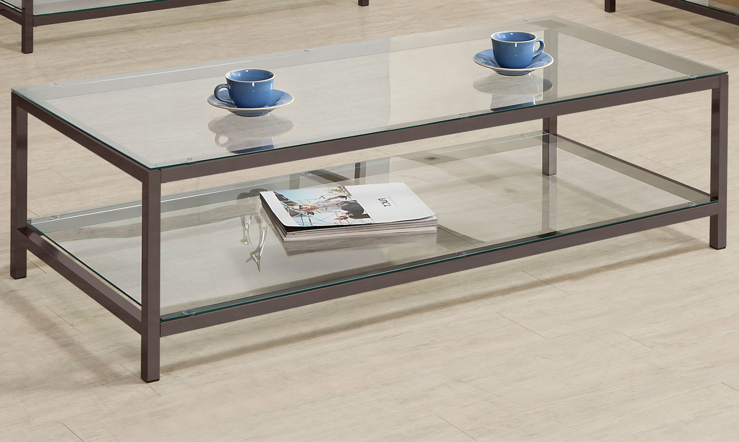 kimberly 1-shelf glass top coffee table black nickelblack nickel