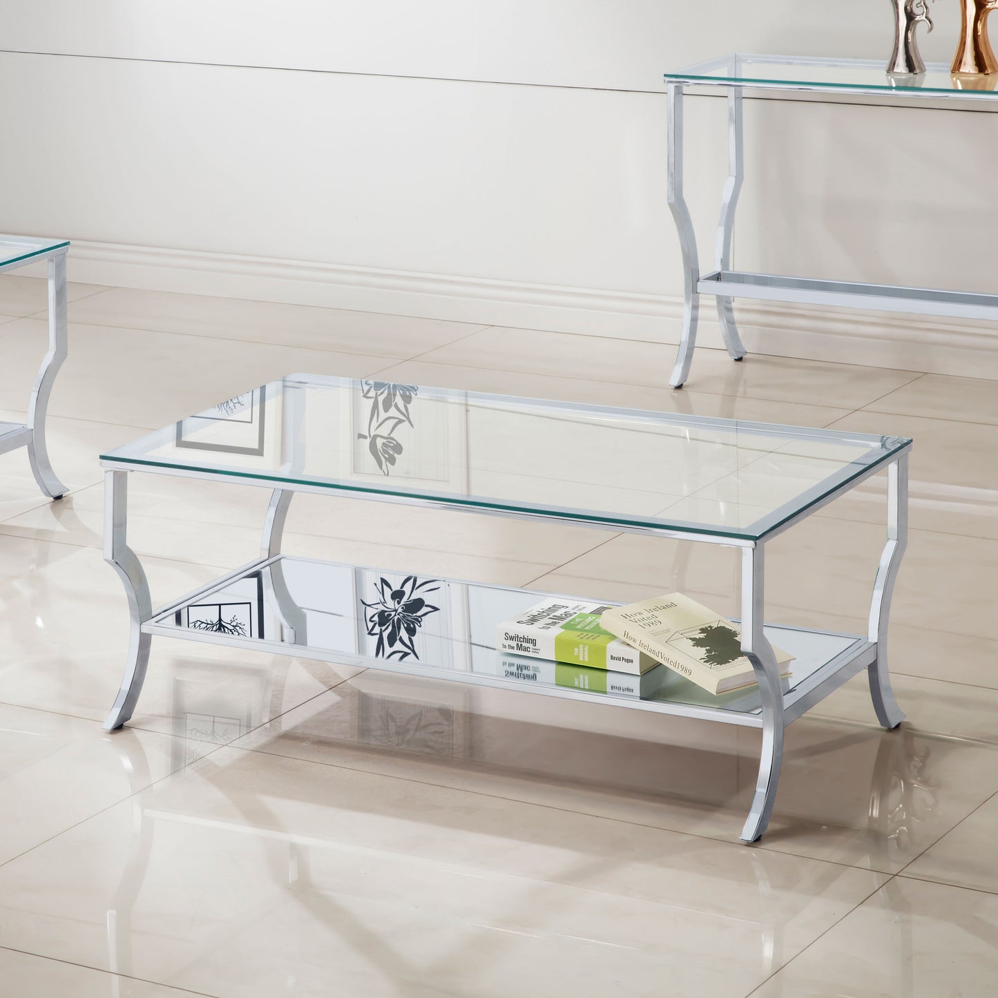 imogen rectangular glass top coffee table chromechrome