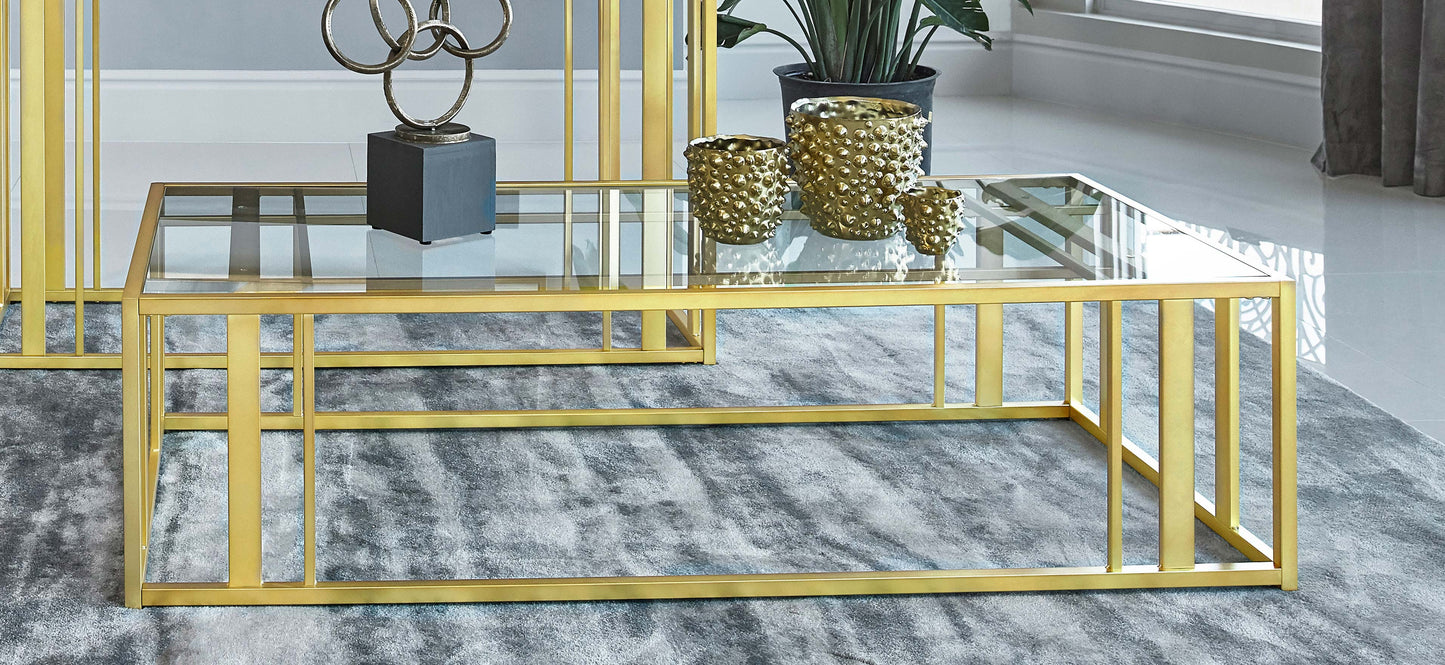 evanna rectangular glass top coffee table matte brassmatte brass