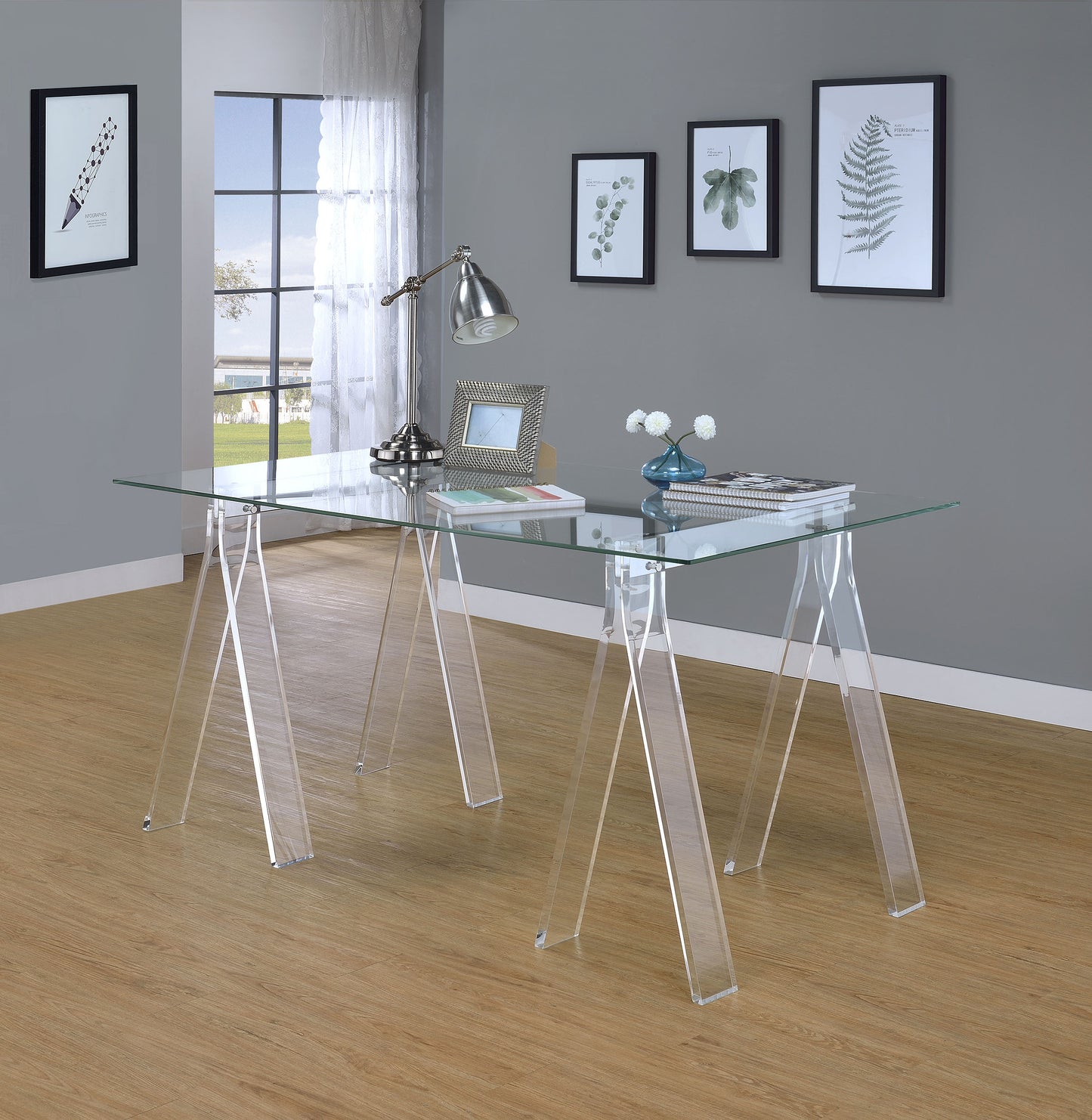sonya 59-inch glass top acrylic writing desk clearclear