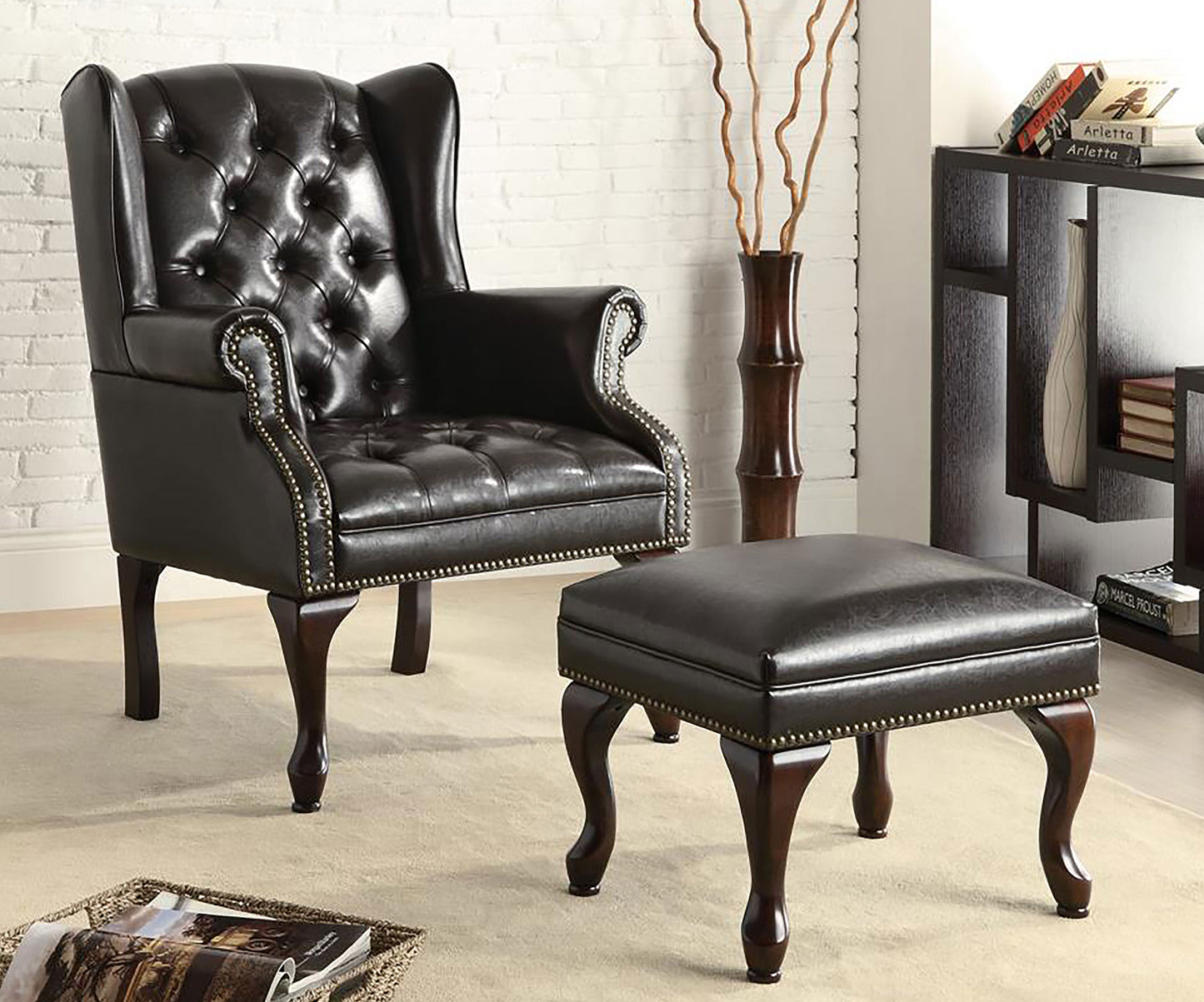 eckard upholstered wingback chair and ottoman set blackblack