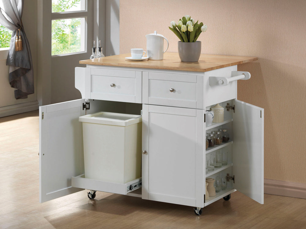 fletcher 3-door mobile kitchen cart natural brown and whitewhite