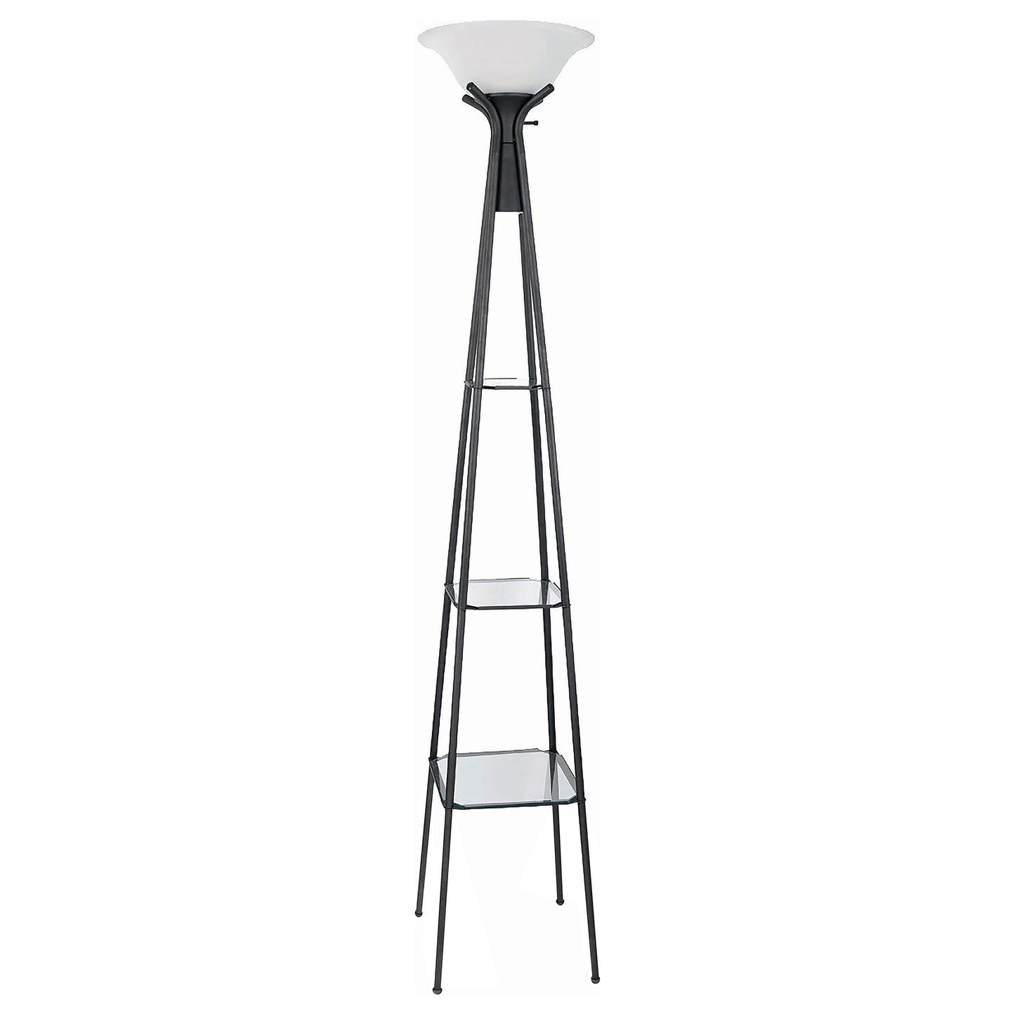 adelaide 70-inch 3-shelf frosted torchiere floor lamp blackblack