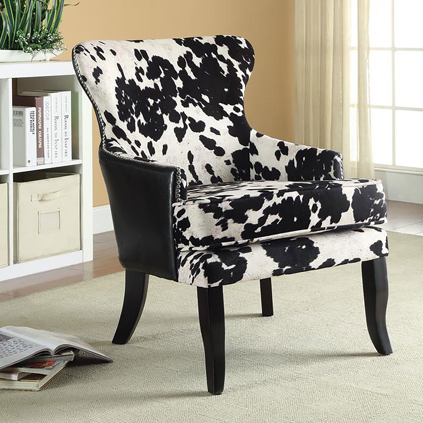 addington cowhide print upholstered accent chair black and whitecow pattern
