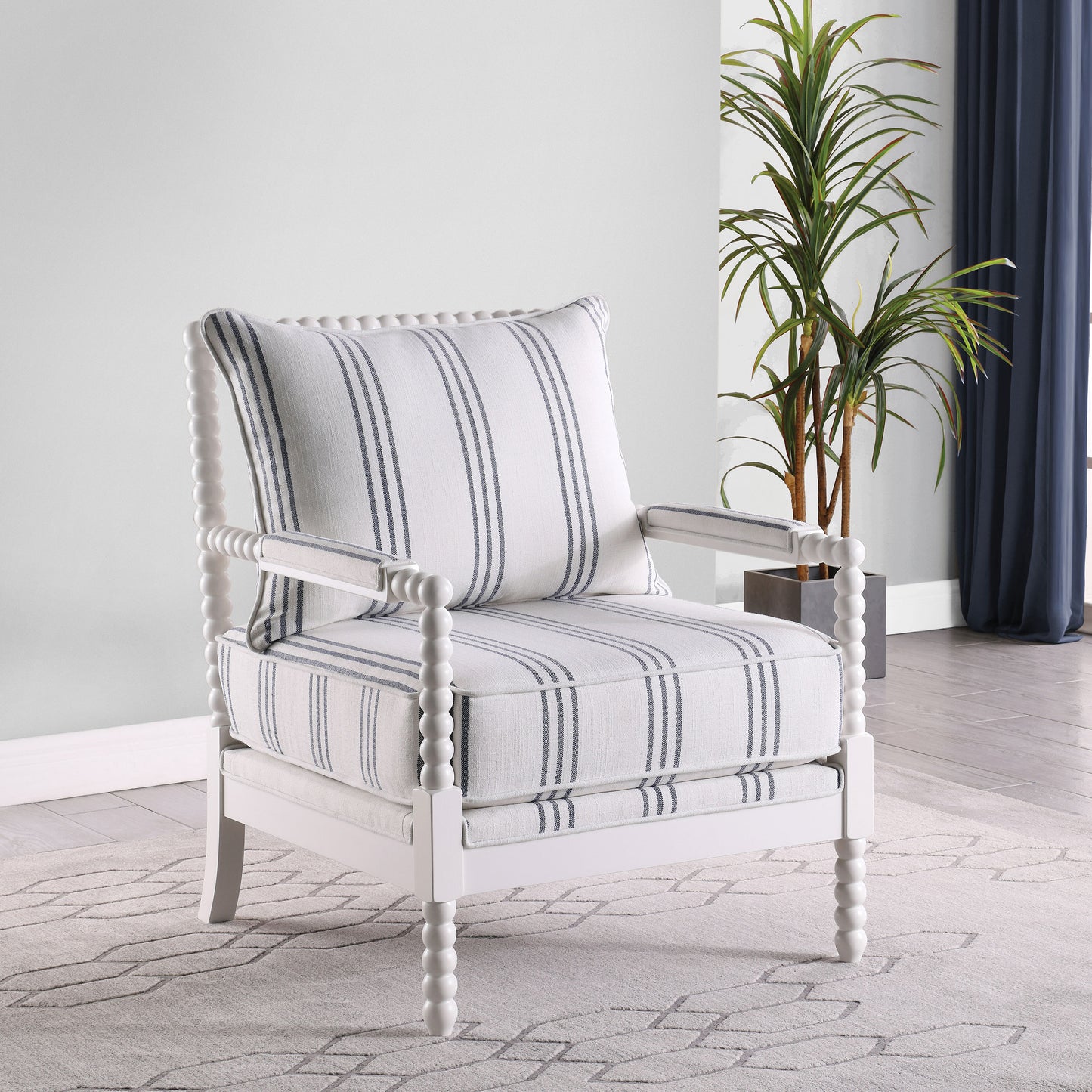 chase upholstered bobbin accent chair white and navywhite