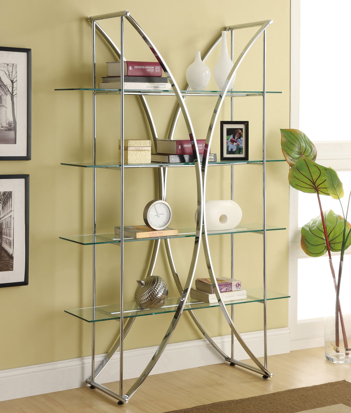 ixia 73-inch 4-shelf glass bookshelf chromechrome