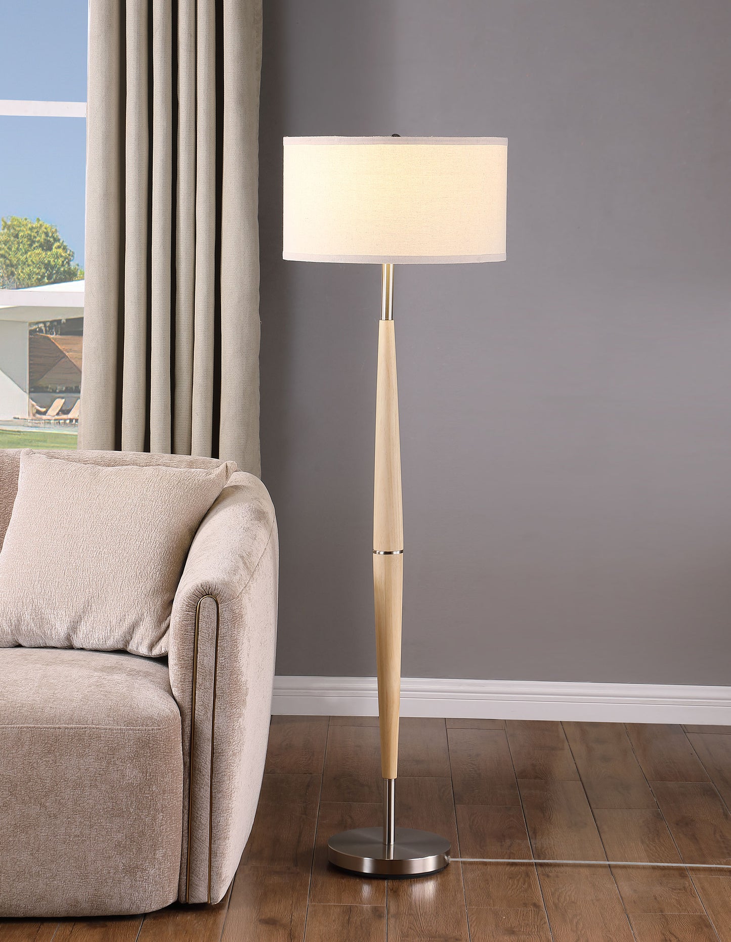 elfman 58-inch drum shade tapered floor lamp naturalwhite
