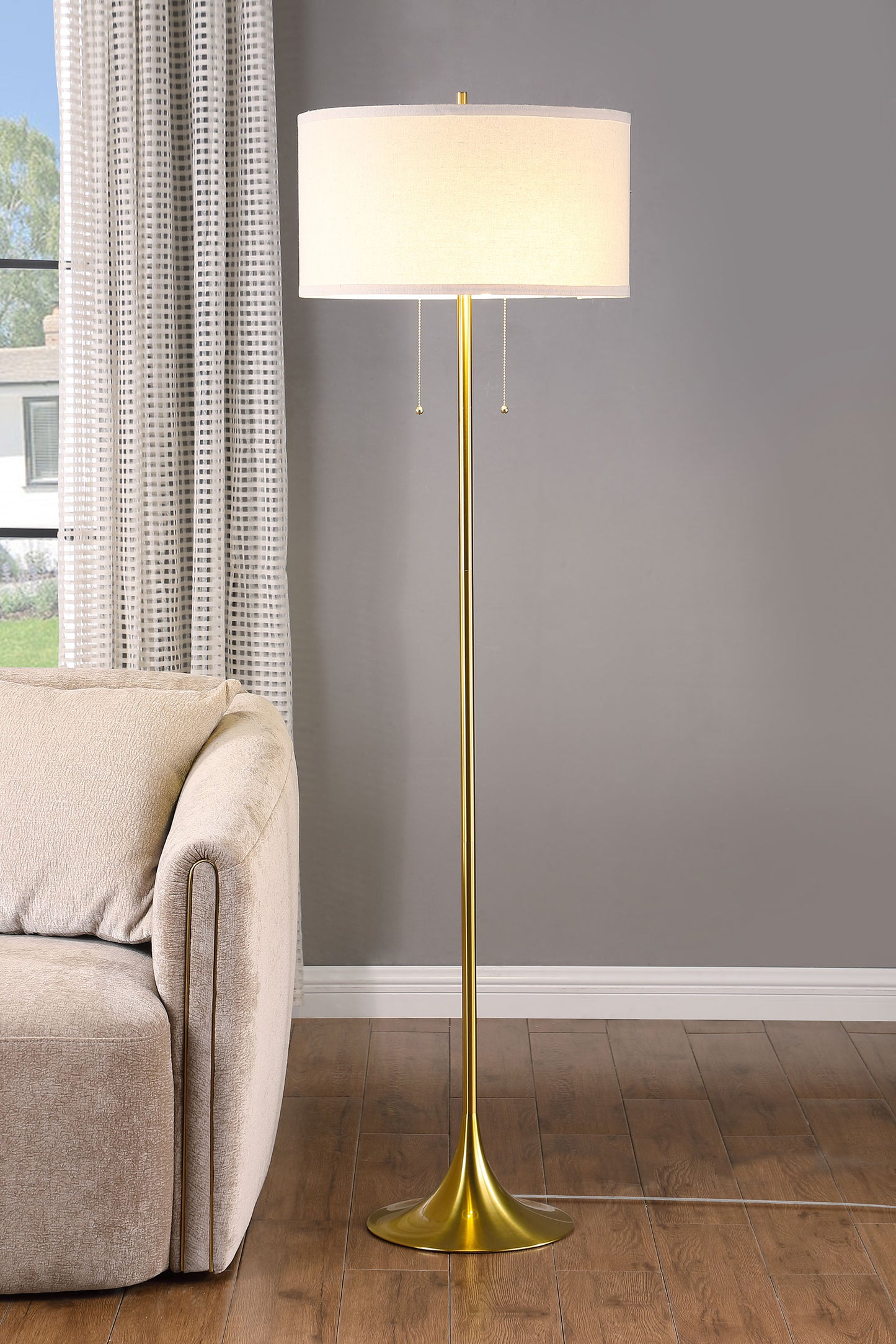 shadix 65-inch drum shade metal floor lamp goldbeige