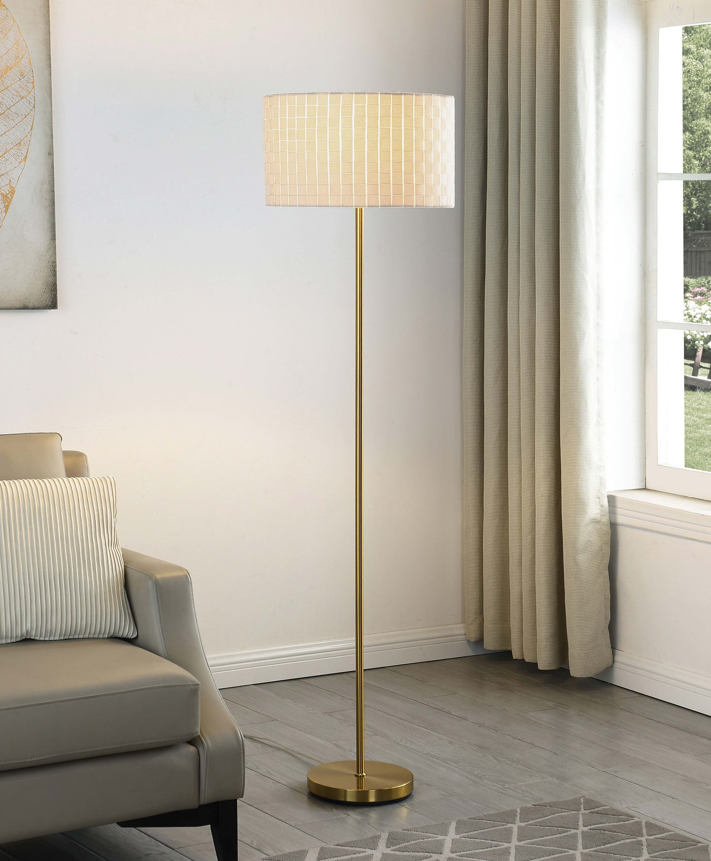 tina 66-inch drum shade metal floor lamp goldgold
