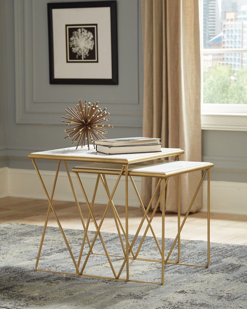 aaron 2-piece marble top nesting table set white and goldgold