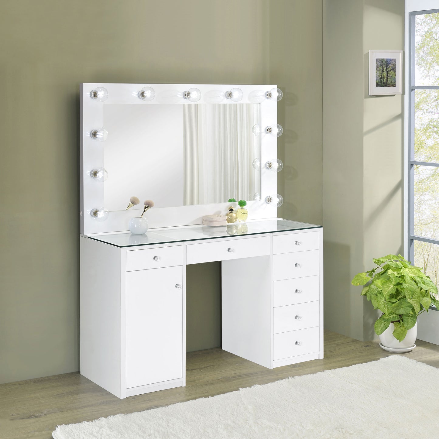 andover 7-drawer vanity set with lighting white high glosswhite high gloss