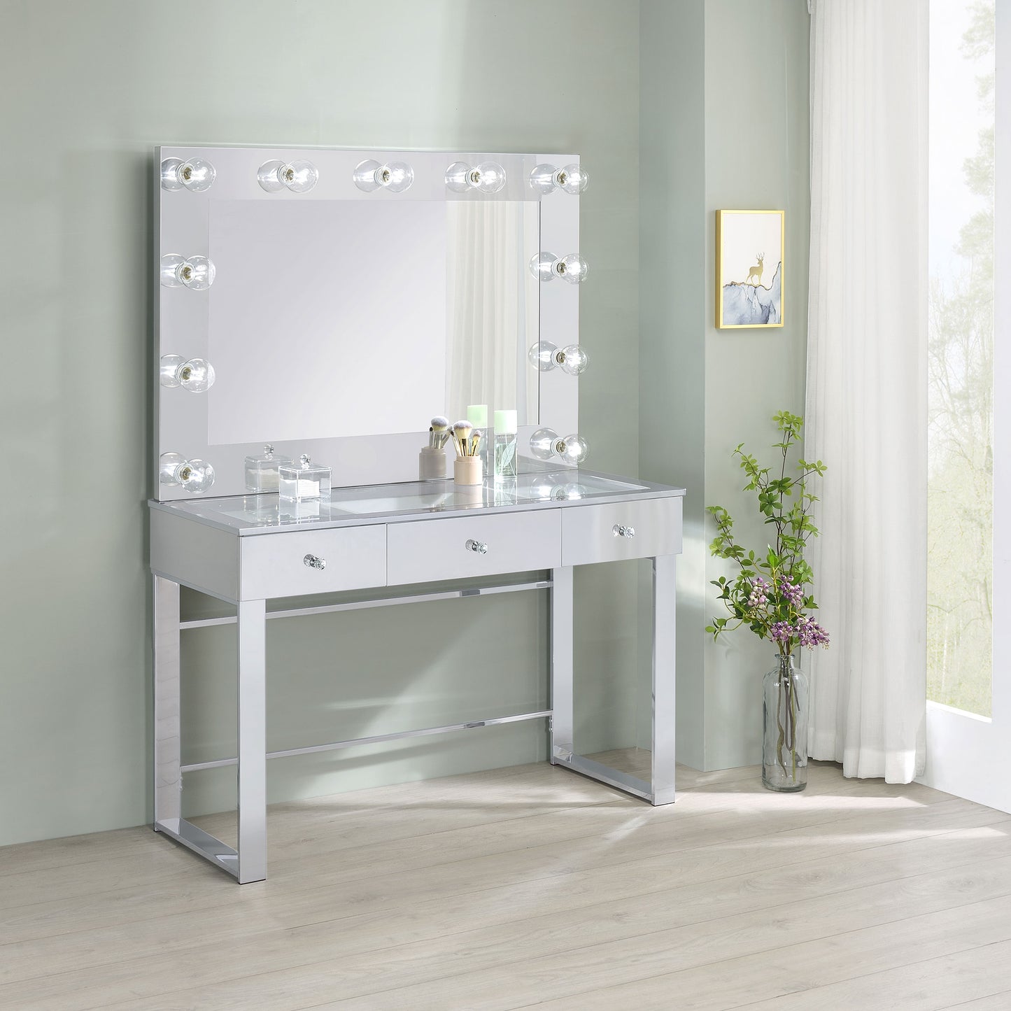 wright 3-drawer vanity set with lighting chrome and whitechrome