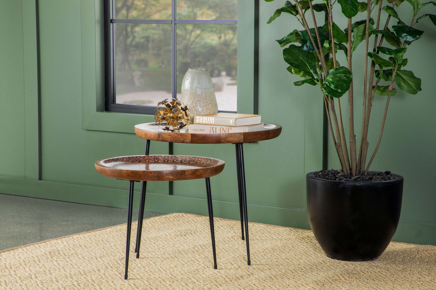 lakeview 2-piece round mango wood nesting tables honeyhoney