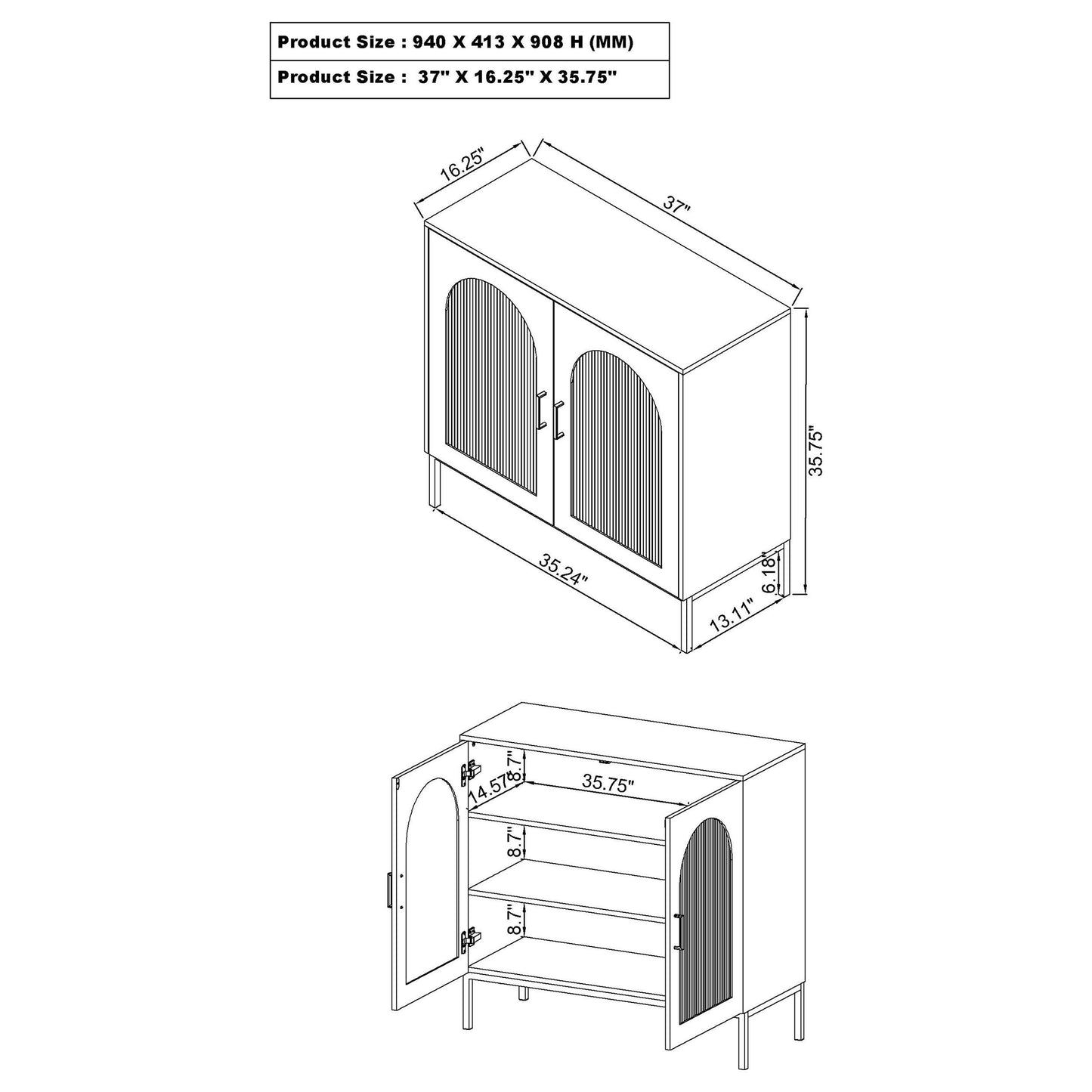 o'malley 2-door arched fluted glass accent cabinet black