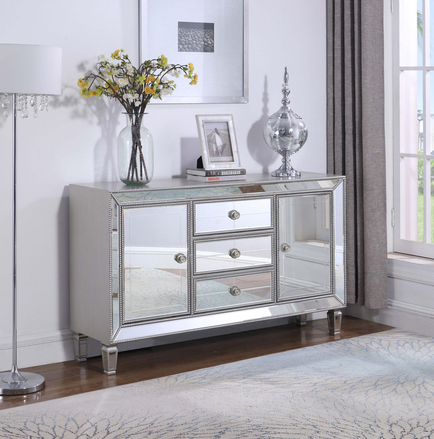 gilson 3-drawer mirrored storage accent cabinet silvermirror