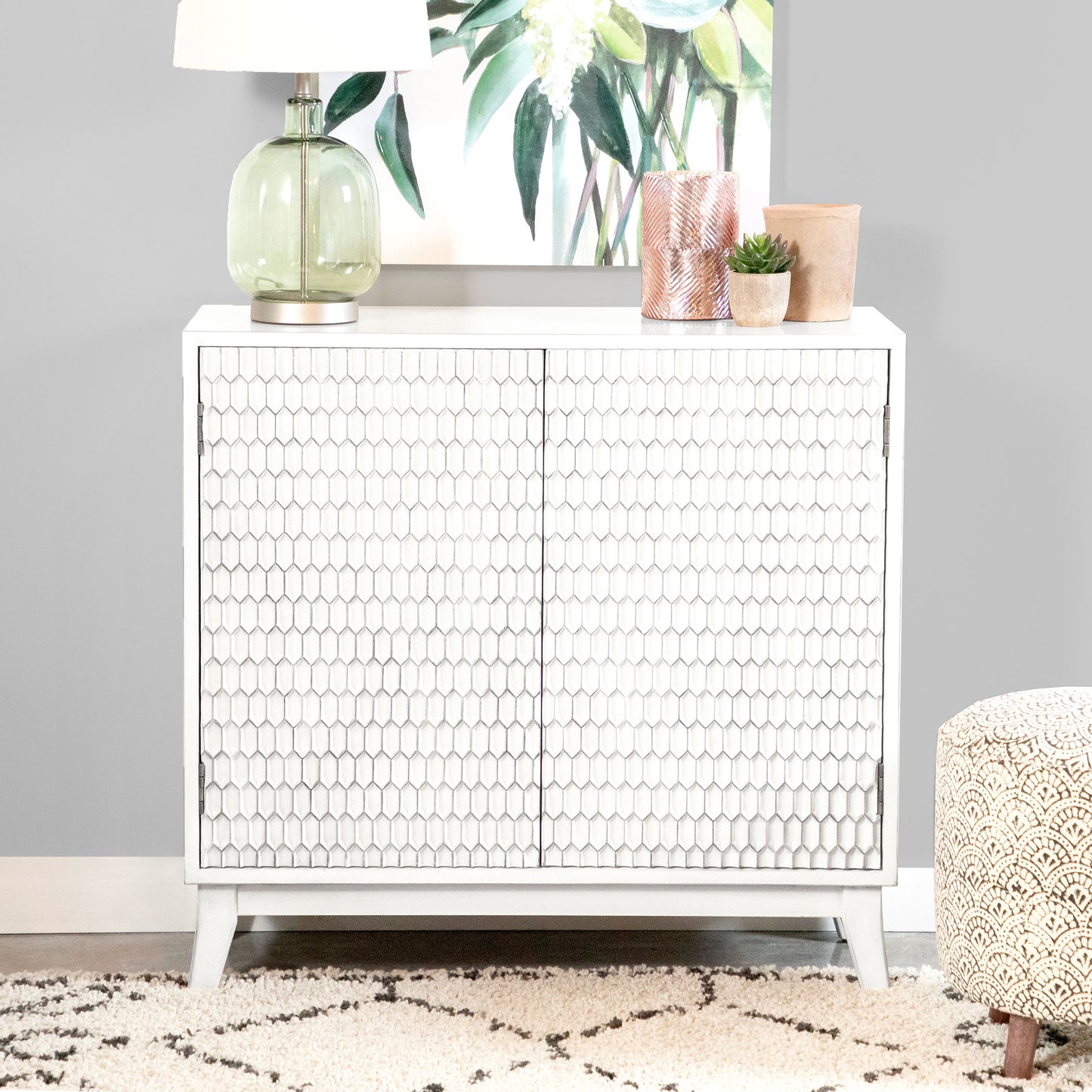 marisa 2-door wood honeycomb pattern accent cabinet whitewhite