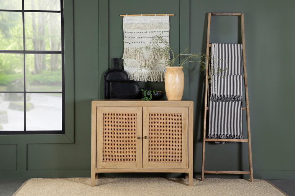greer 2-door wood accent cabinet with woven cane naturalnatural