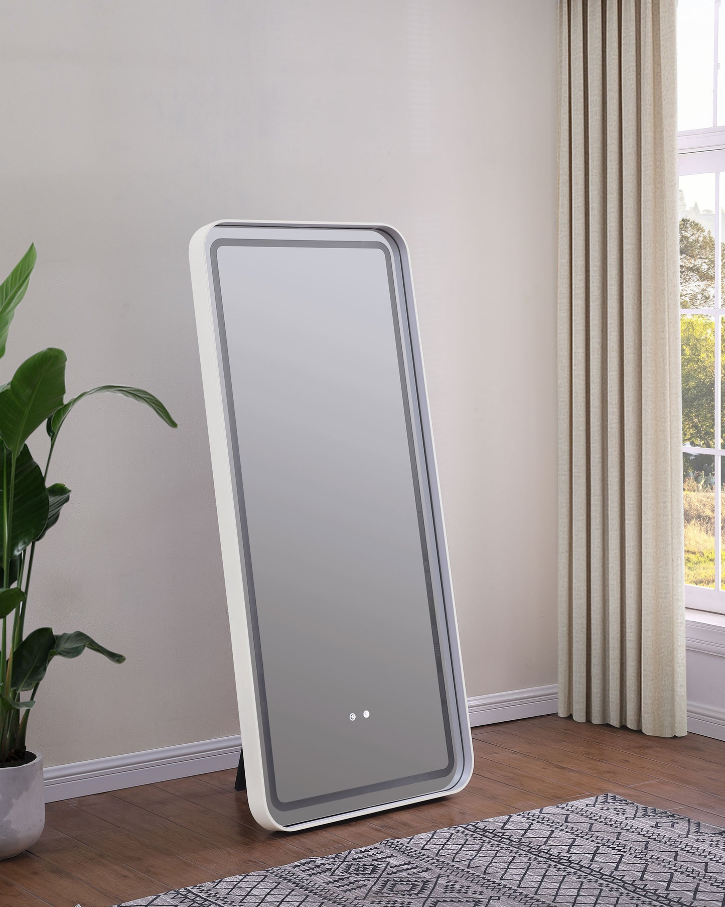 abby 32 x 71 inch led standing mirror bt speakers blackwhite