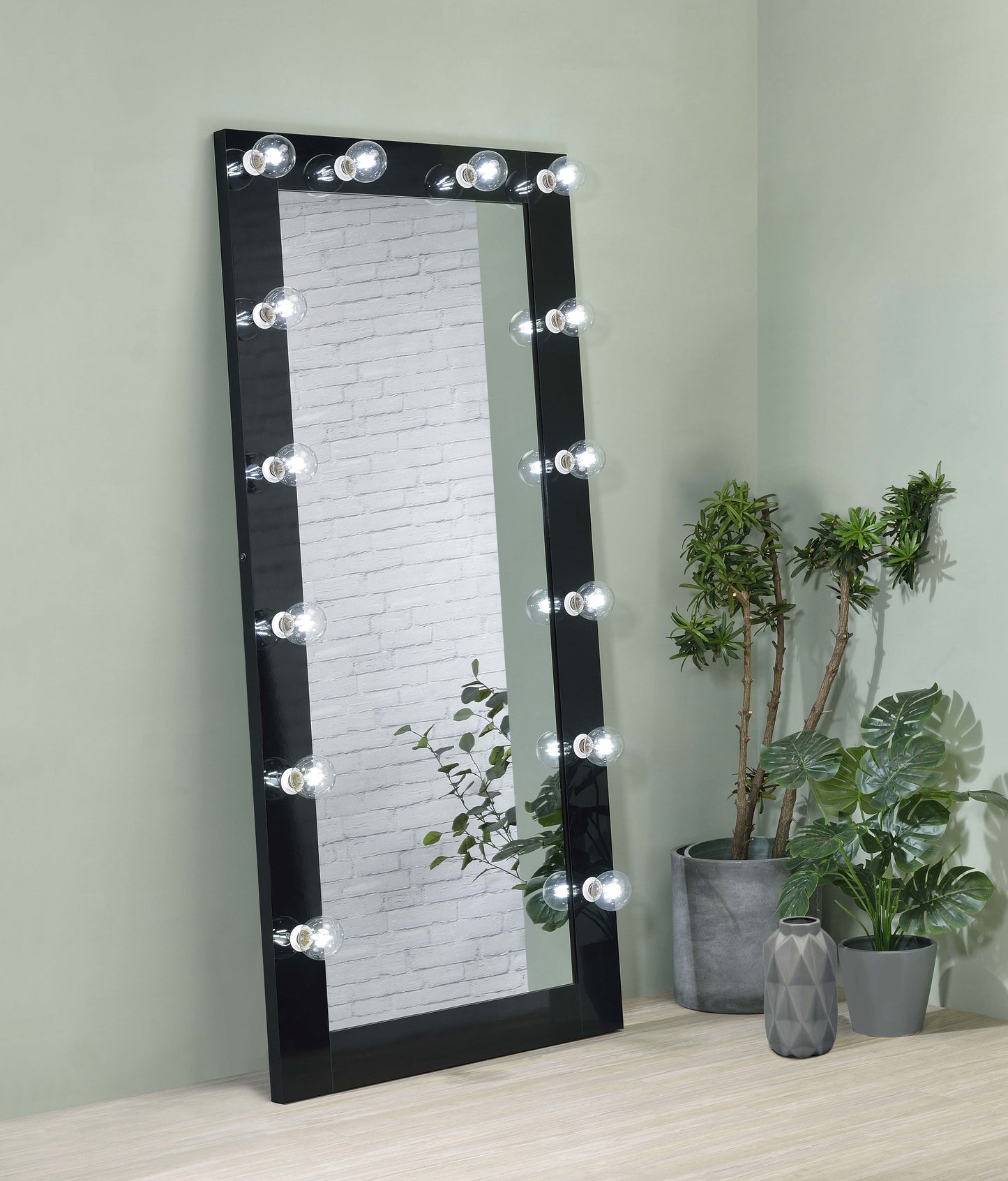cheyenne 32 x 71 inch floor mirror led lighting black glossblack high gloss
