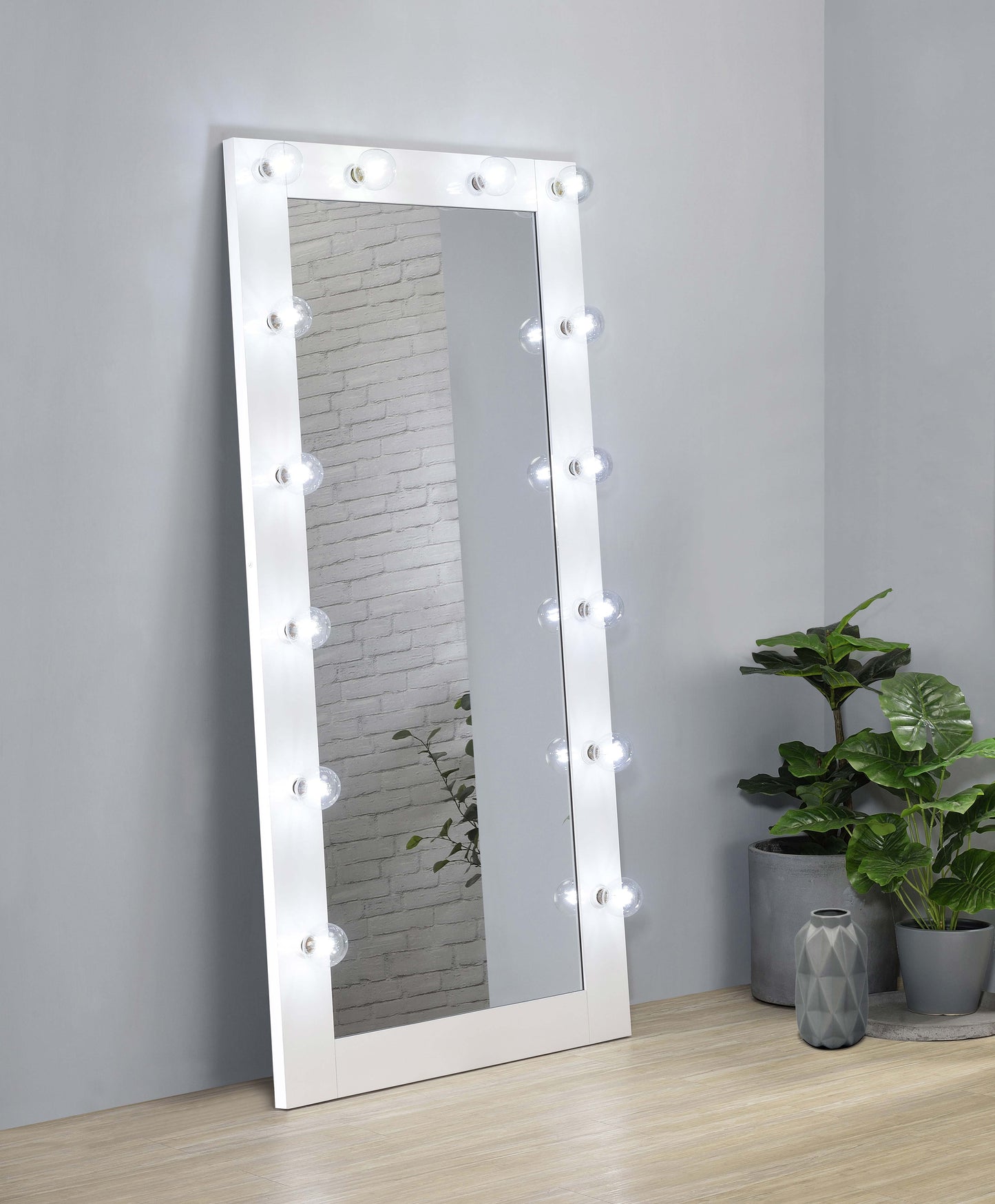cheyenne 32 x 71 inch floor mirror led lighting white glosswhite high gloss