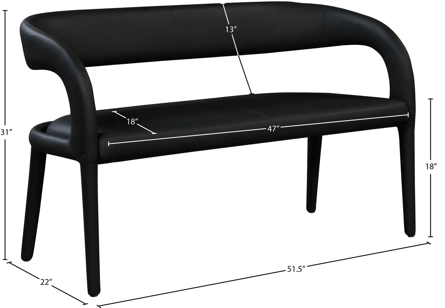 alexis black faux leather bench black