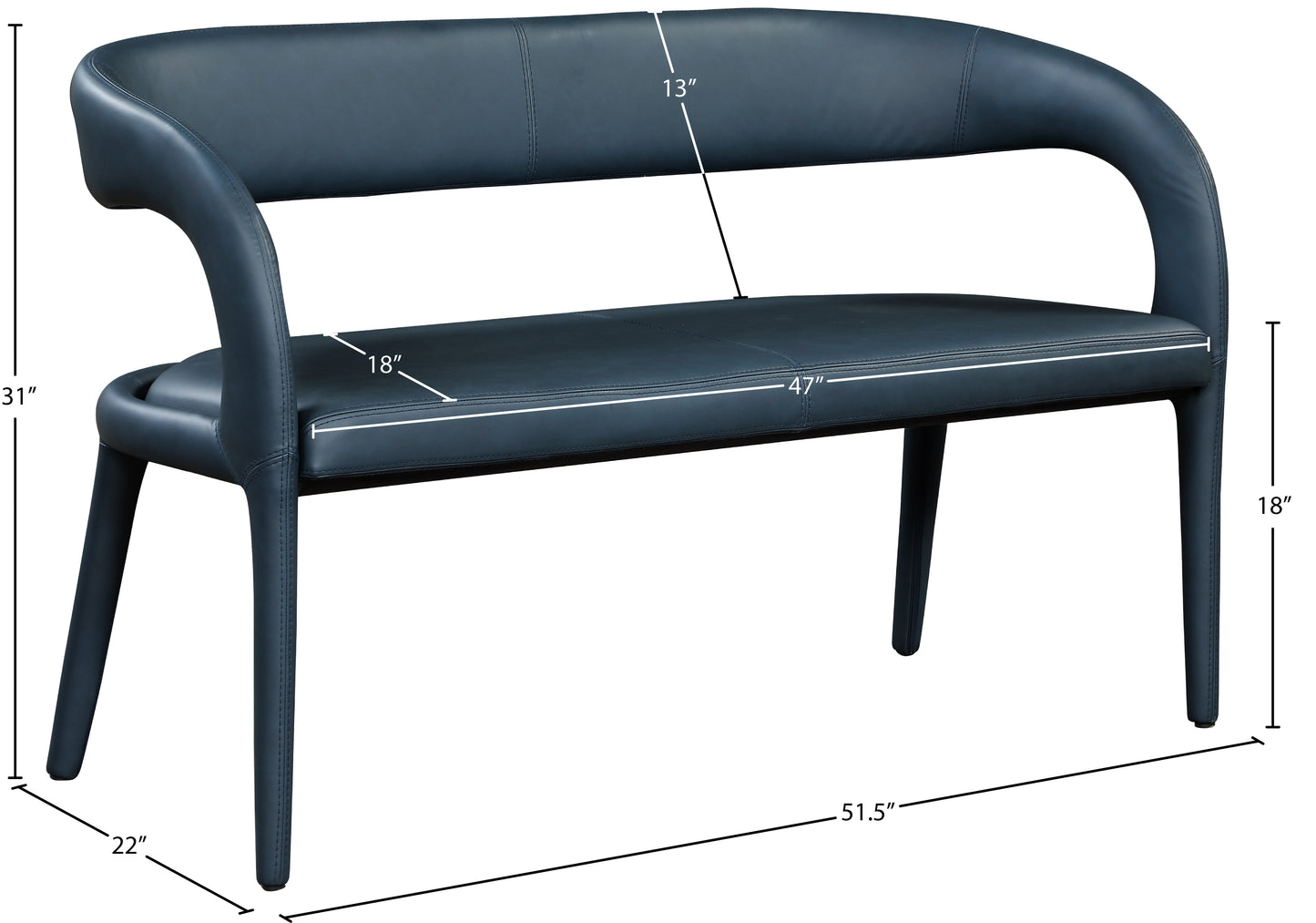 alexis navy faux leather bench navy