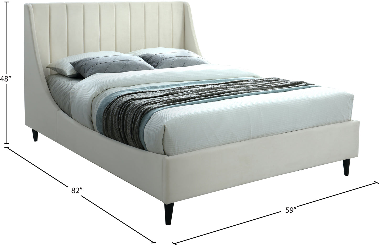 minimalist cream velvet full bed f