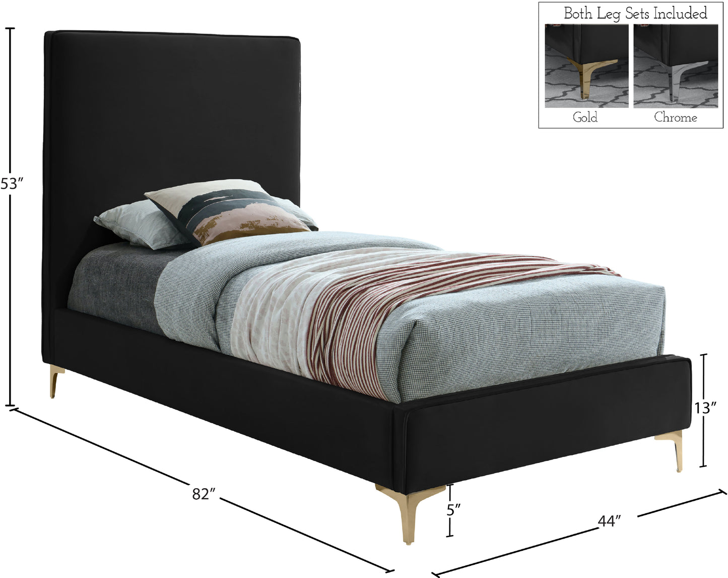 finley black velvet twin bed t