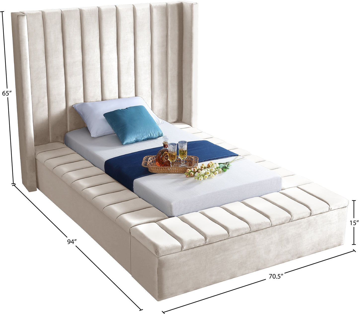heathrow cream velvet twin bed (3 boxes) t