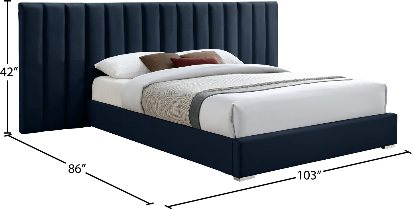 joy navy velvet queen bed q