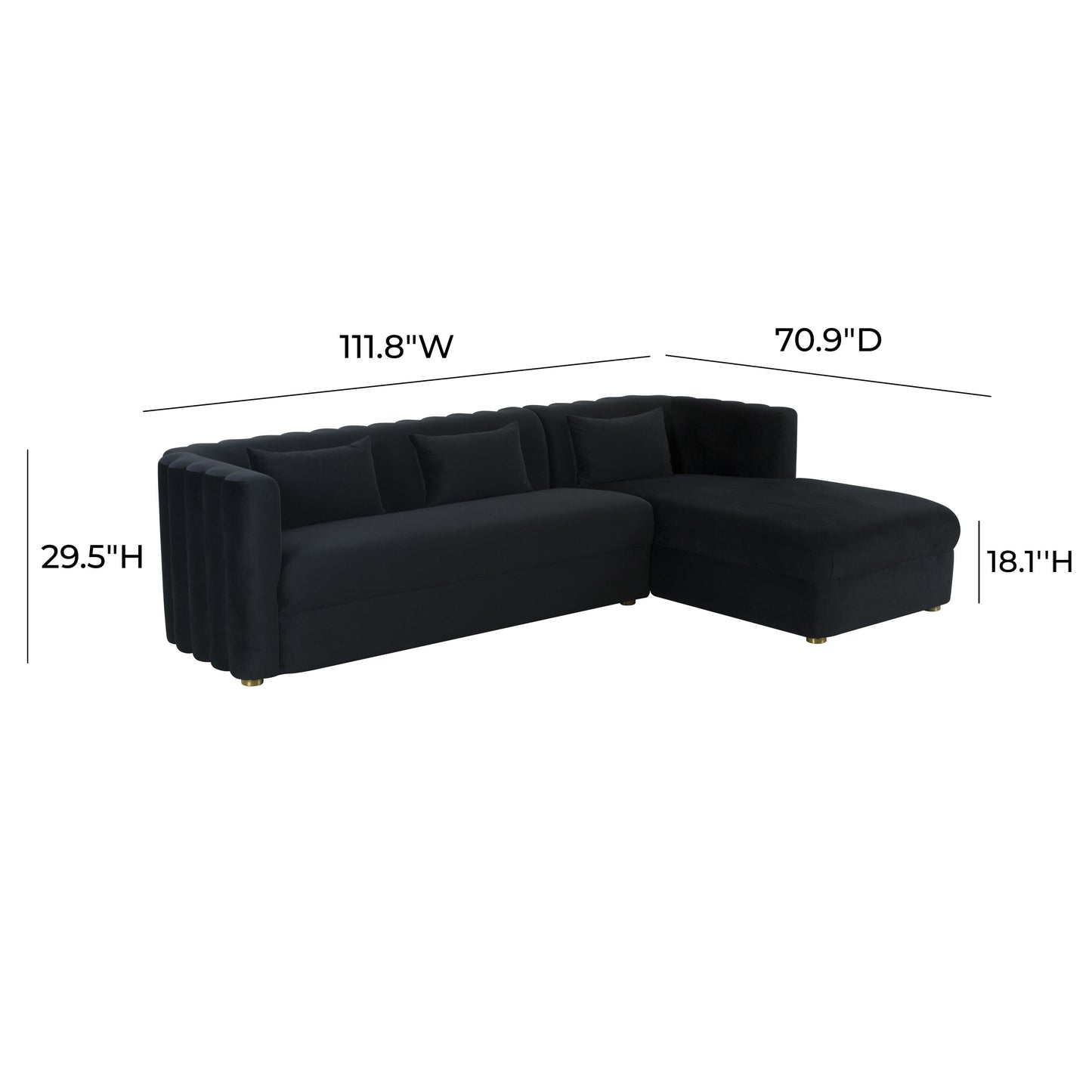 moonrise black velvet sectional - raf