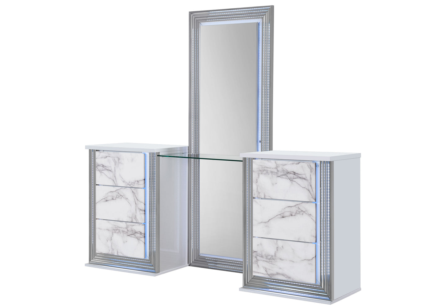 abigail white marble vanity with led and stool