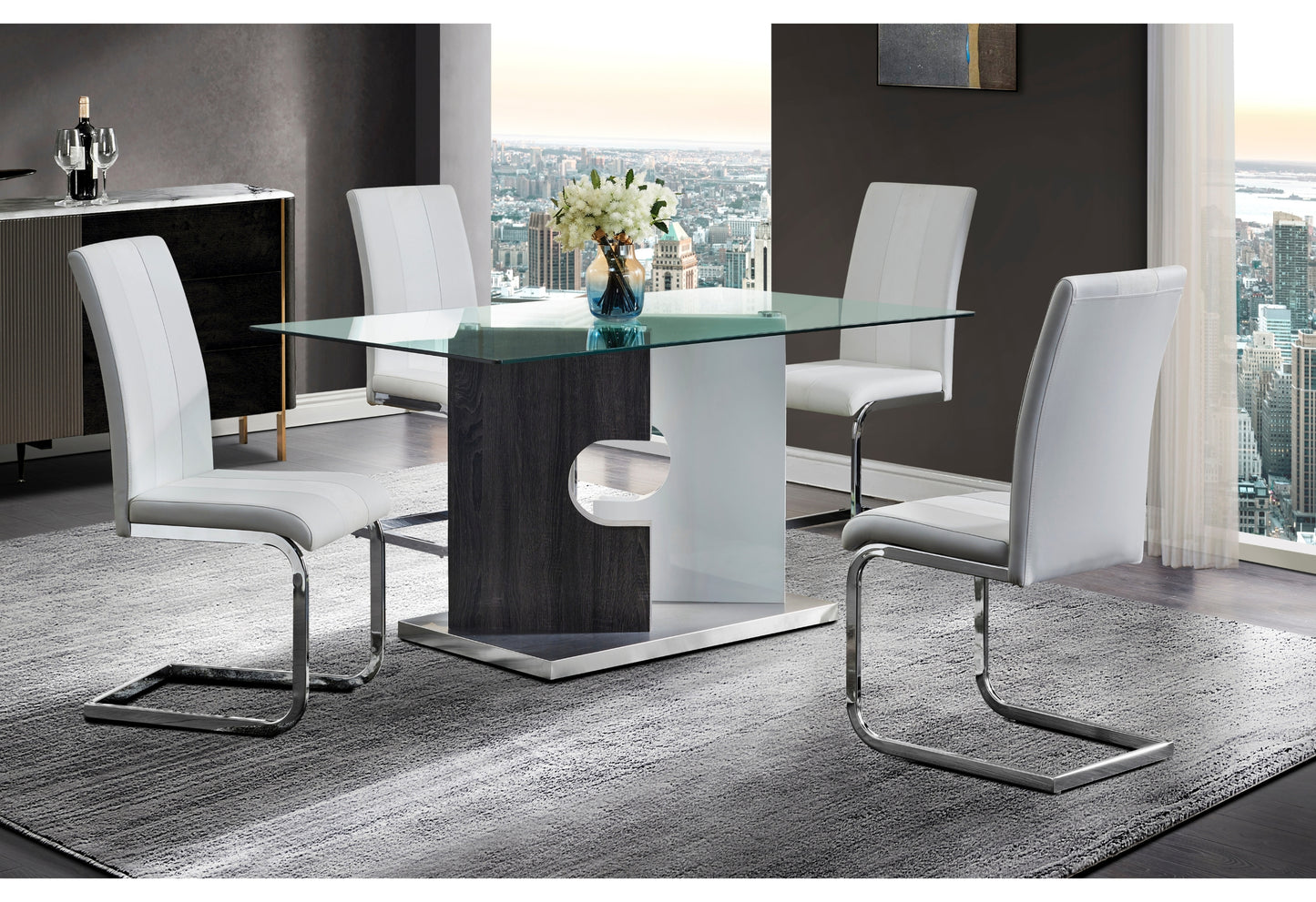 marcus white dining table + 4 dc