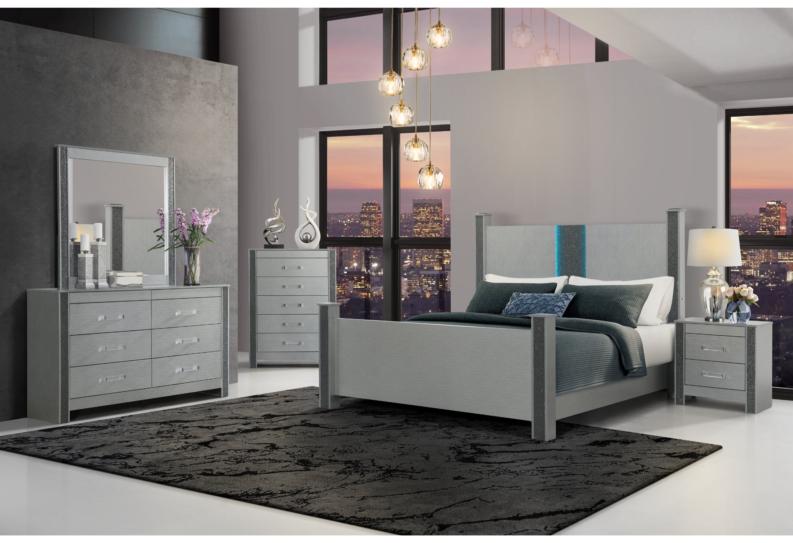 LOGAN SILVER FULL BED WITH LED AND SPEAKERS
