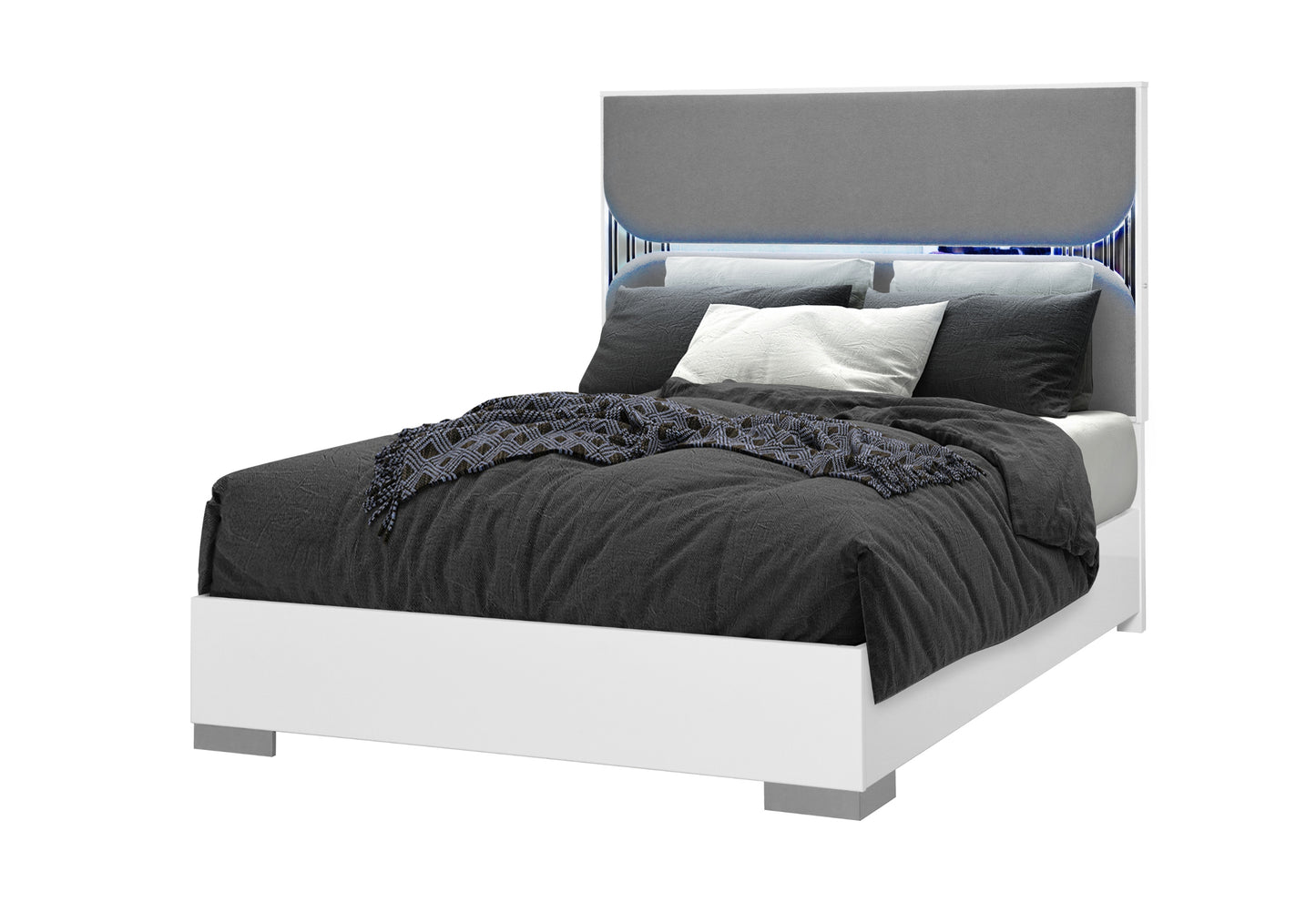 aiden white king bed with led