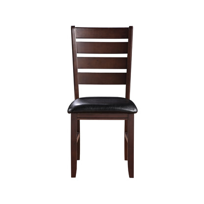 Adalynn Side Chair (Set-2), Black Synthetic Leather & Cherry Finish