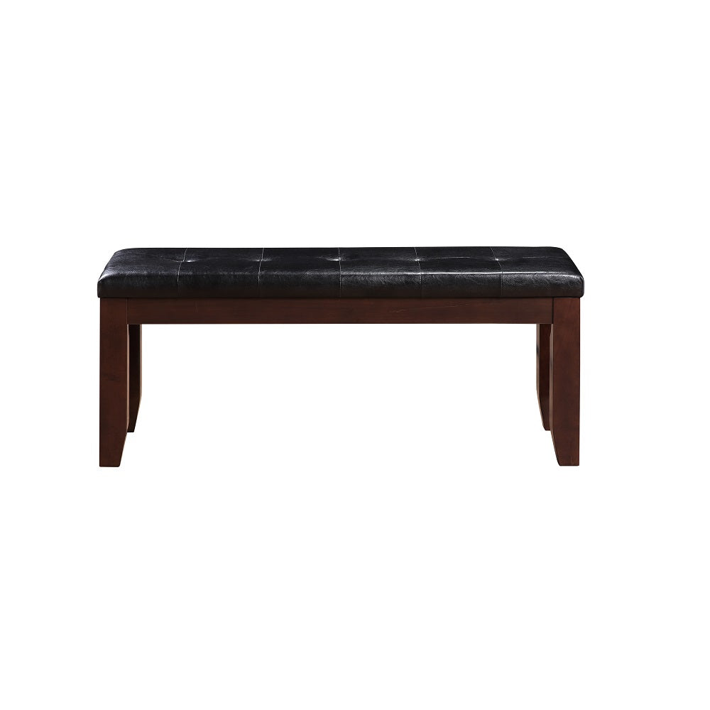 adalynn bench, black synthetic leather & cherry finish