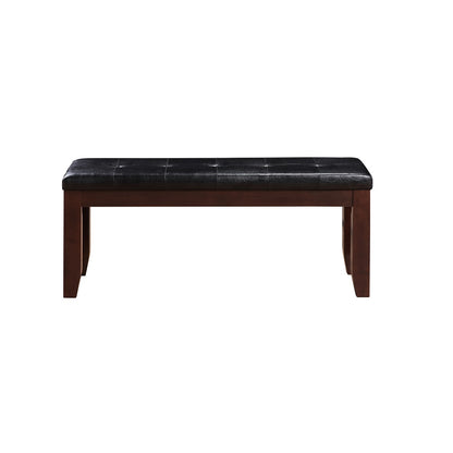 Adalynn Bench, Black Synthetic Leather & Cherry Finish