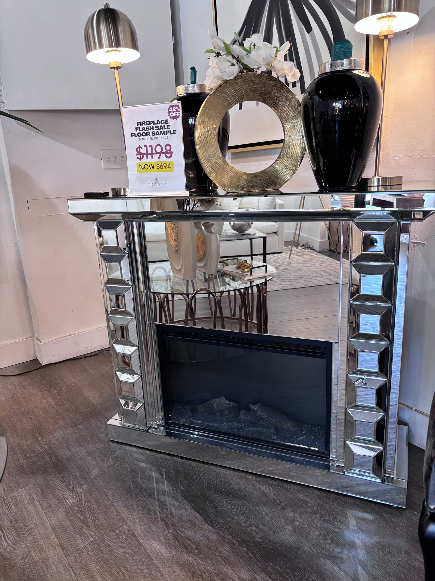 laura mirrored fireplace