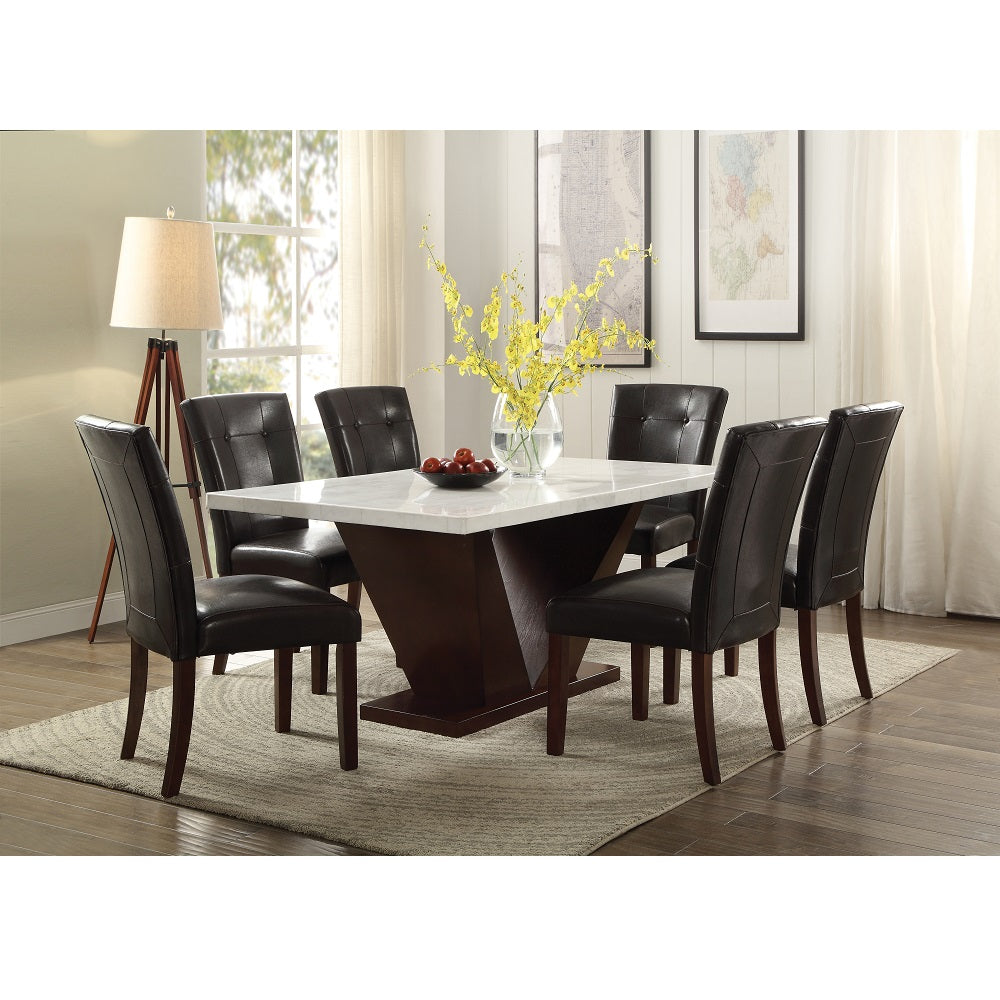 adara side chair (set-2), espresso synthetic leather & walnut finish