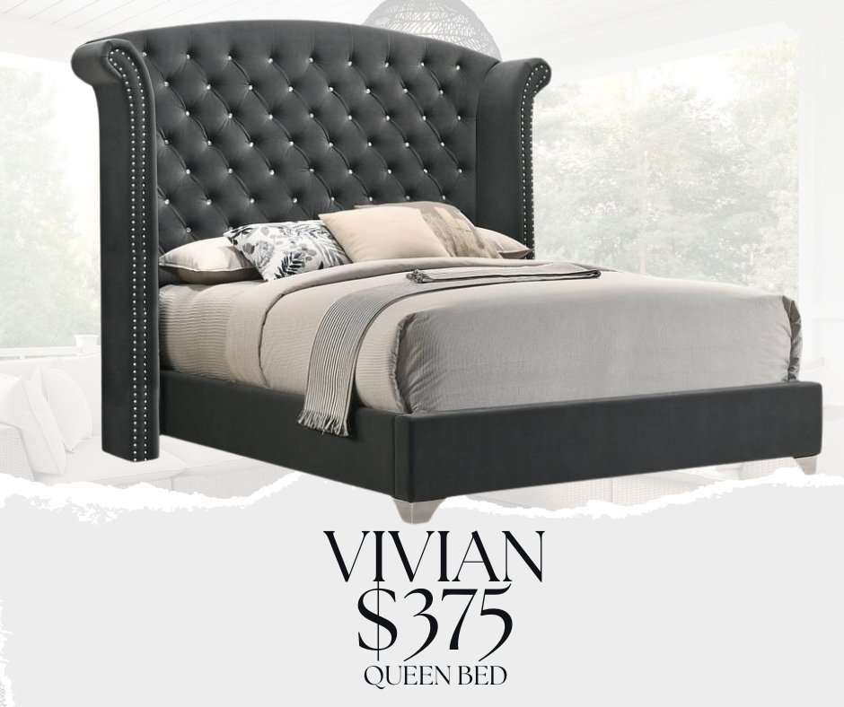 vivian grey wingback upholstered bed (queen)