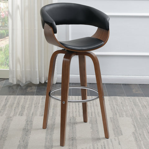 Harrington Upholstered Swivel Bar Stool Walnut and BlackBlack