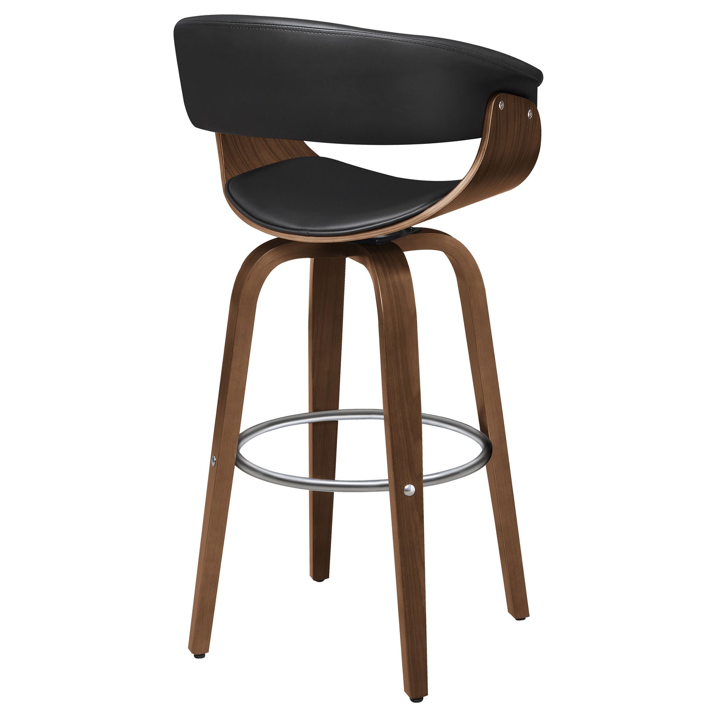 carson walnut and black upholstered swivel bar stool