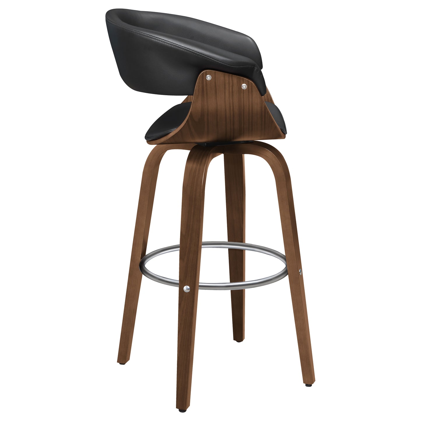 carson walnut and black upholstered swivel bar stool