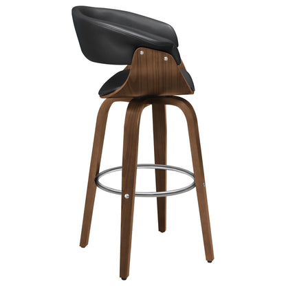 CARSON Walnut and Black Upholstered Swivel Bar Stool