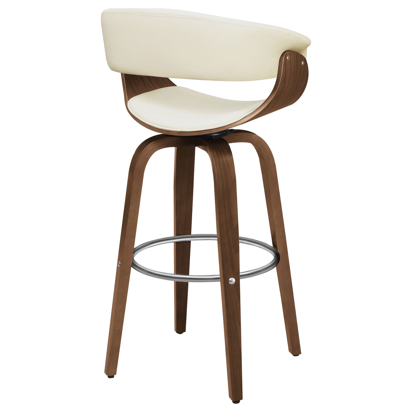 carson walnut and ecru upholstered swivel bar stool