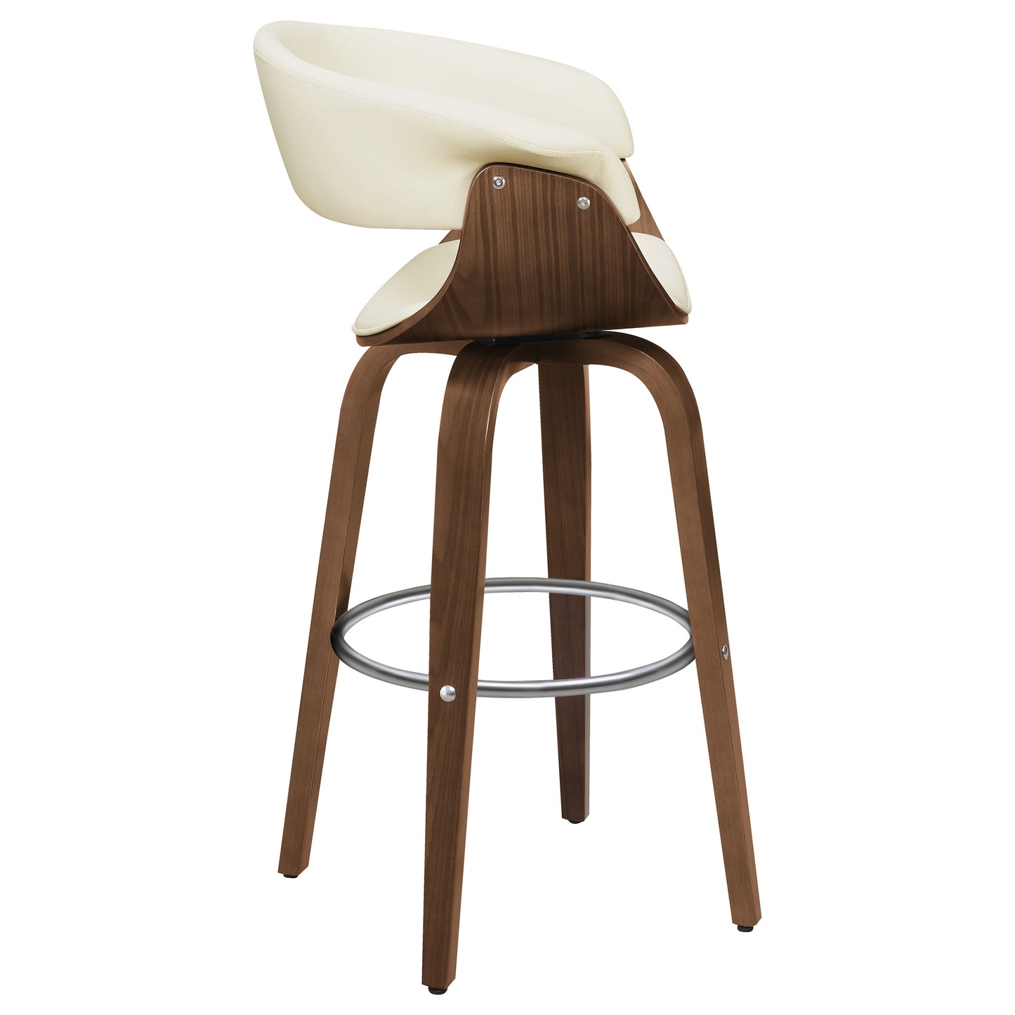 carson walnut and ecru upholstered swivel bar stool